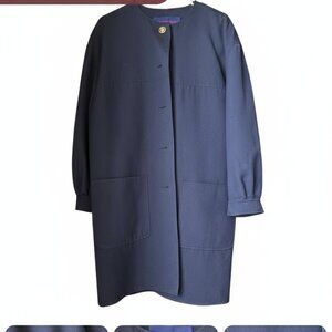 VTG Carolyne Roehm Navy Wool Crepe Coat- Minimalist Luxury Gown Coat